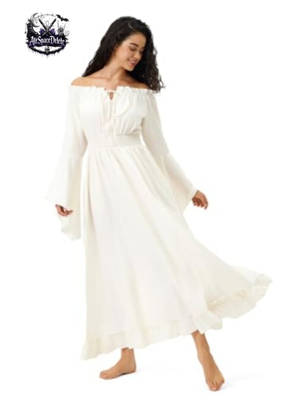 Renaissance Medieval Costume Dress Bell Sleeve Corset Smocked Waist